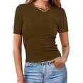 thumbnail image 2 of Women Blouses Womens Tops And Blouses Fall Petite Tops for Women Size Petite Work T Shirt Womens Comfy T Shirts Guard Top Skin Tight Shirt Casual V Neck Solid Shirts for Leggings Coffee 2XL, 2 of 5
