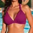 thumbnail image 2 of GPOECD Hauts de Maillot de Bain pour Femmes Haut de Bikini Triangle Bonnets Rigides Rehausseur Design Choix de Couleur pour l'Été Maillot de Bain pour Femmes Violet Foncé_001,S, 2 of 4