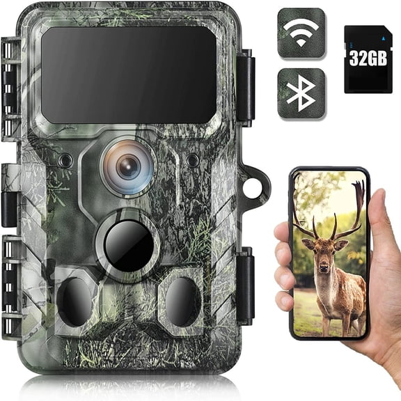 CAMPARK Trail Camera with SD Card WiFi Bluetooth 30MP 4K Game Hunting Camera Night Vision Waterproof Motion Activated 2.4"color TFT LCD Trail Cam for Wildlife Monitor