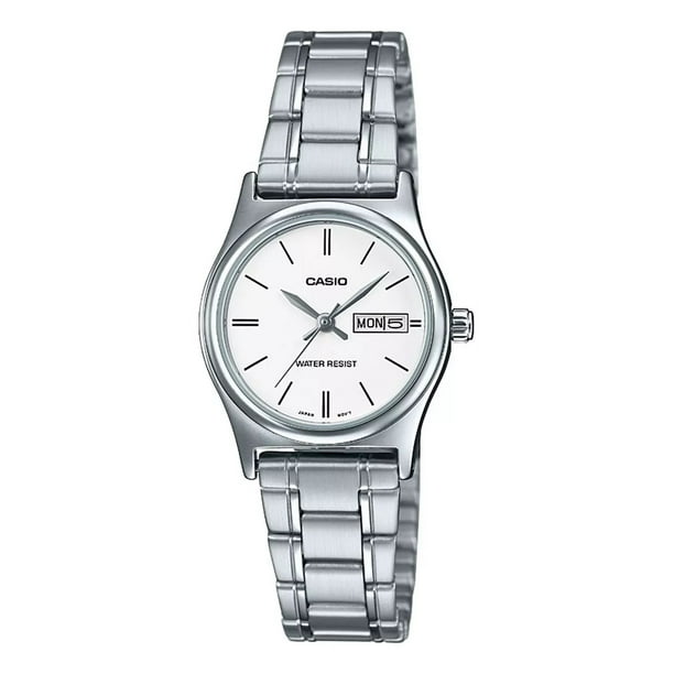 Reloj Casio Ltpv006 7b2 Mujer Pulsera Acero Inoxidable Correa Plateado Bisel Blanco Fondo Blanco LTP-V006D-7B2
