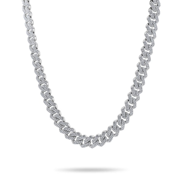 JeenMata Full Iced Out Bling Miami Cuban Chain Necklace in White - Hip Hop Jewelry - Men's Chunky Jewelry