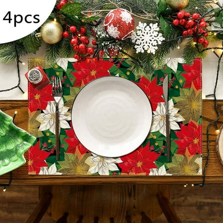 

Fall Kitchen Tools 4PCS Christmas Placemat Flax Tablecloth Thermal Mat Kitchen Table Mat