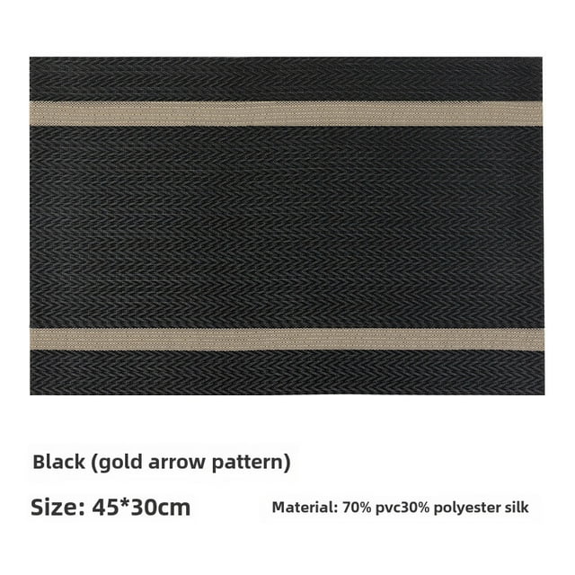Premium PVC Dining Mat with Golden Thread Pattern - Waterproof, Oil-Resistant, Japanese Heat Insulation Design for Western Dishes - Ideal for Hotels, Restaurants, Home Kitchens - 45x30cm, Black