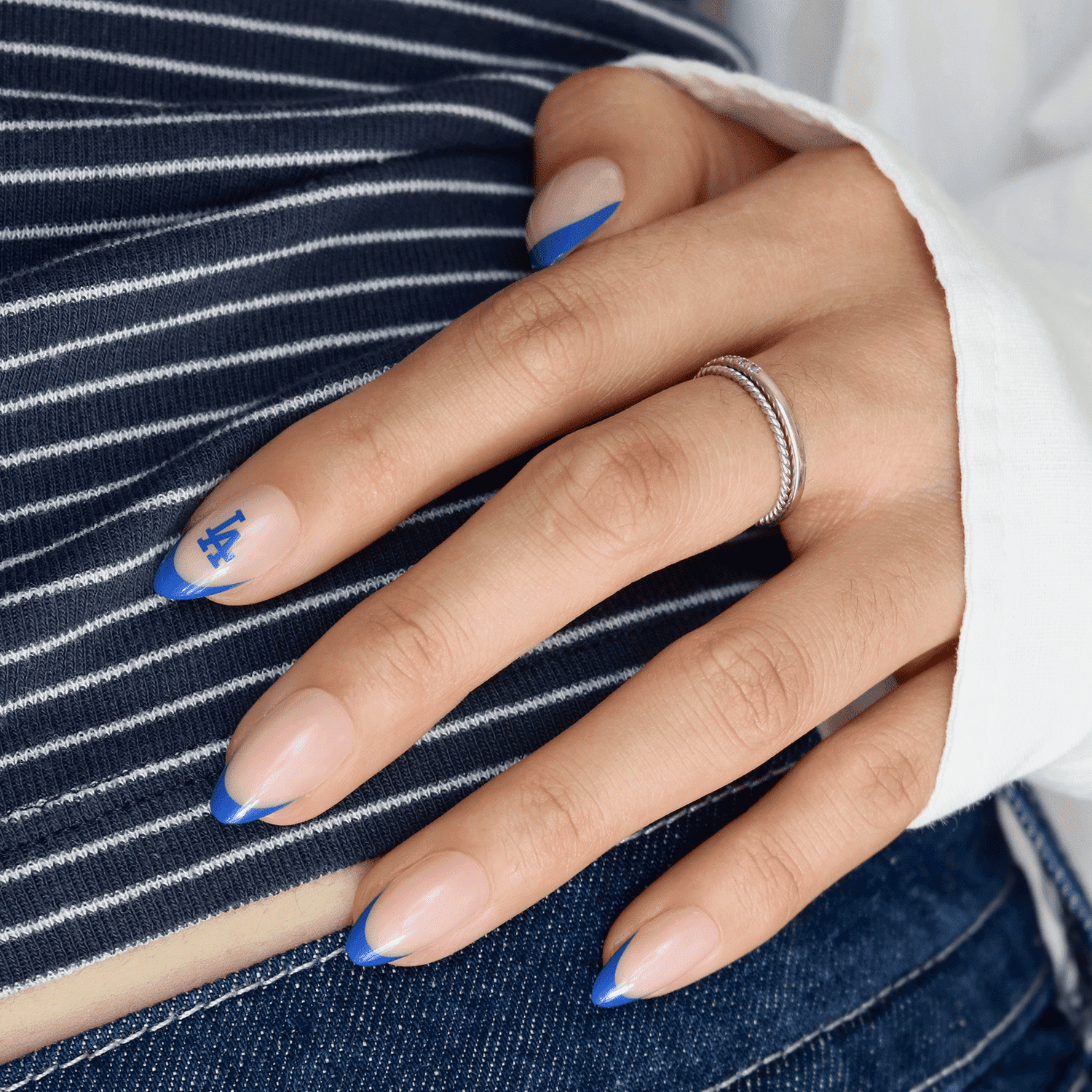Glamnetic x Fanatics Press On Nails - Los Angeles Dodgers | Short Almond Fake Nails, MLB Dodgers Blue French Tips, Baseball Nails, Salon-Quality | 15 Sizes - 30 Nail Kit with Glue