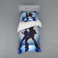 thumbnail image 1 of 70s Party Duvet Cover Set, Couple Silhouettes on the Dance Floor in Night Life Oldies Seventies Fun, Bedding Set with Shams and Fitted Sheet, 3 Sizes, by Ambesonne, 1 of 3