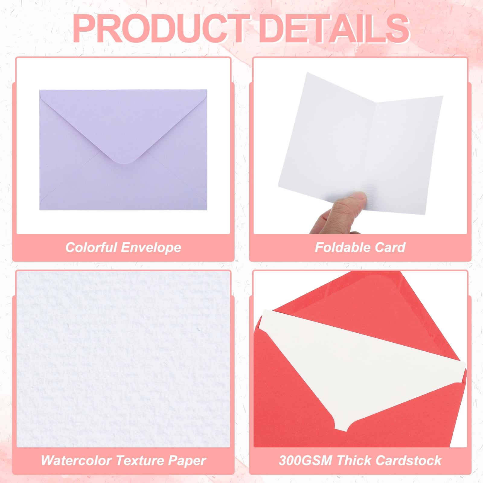5x7 Inch Pure Cotton Watercolor Cards, 100 Sets Postcards with Envelopes 92lb/250 GSM for Art Painting Creative Thank Notes, Purple
