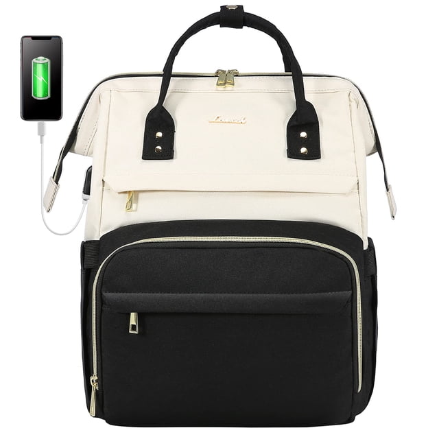 Mochila para portátil LOVEVOOK para mujer, a la moda, 15.6 pulgadas, beige-negro