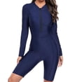 thumbnail image 7 of CHENge Women's Solid Color Long Sleeve Rash Guard, Half-Zip Knee Length Swimsuit, Modest UPF 50+ Swimwear for Curvy Ladies, 7 of 7