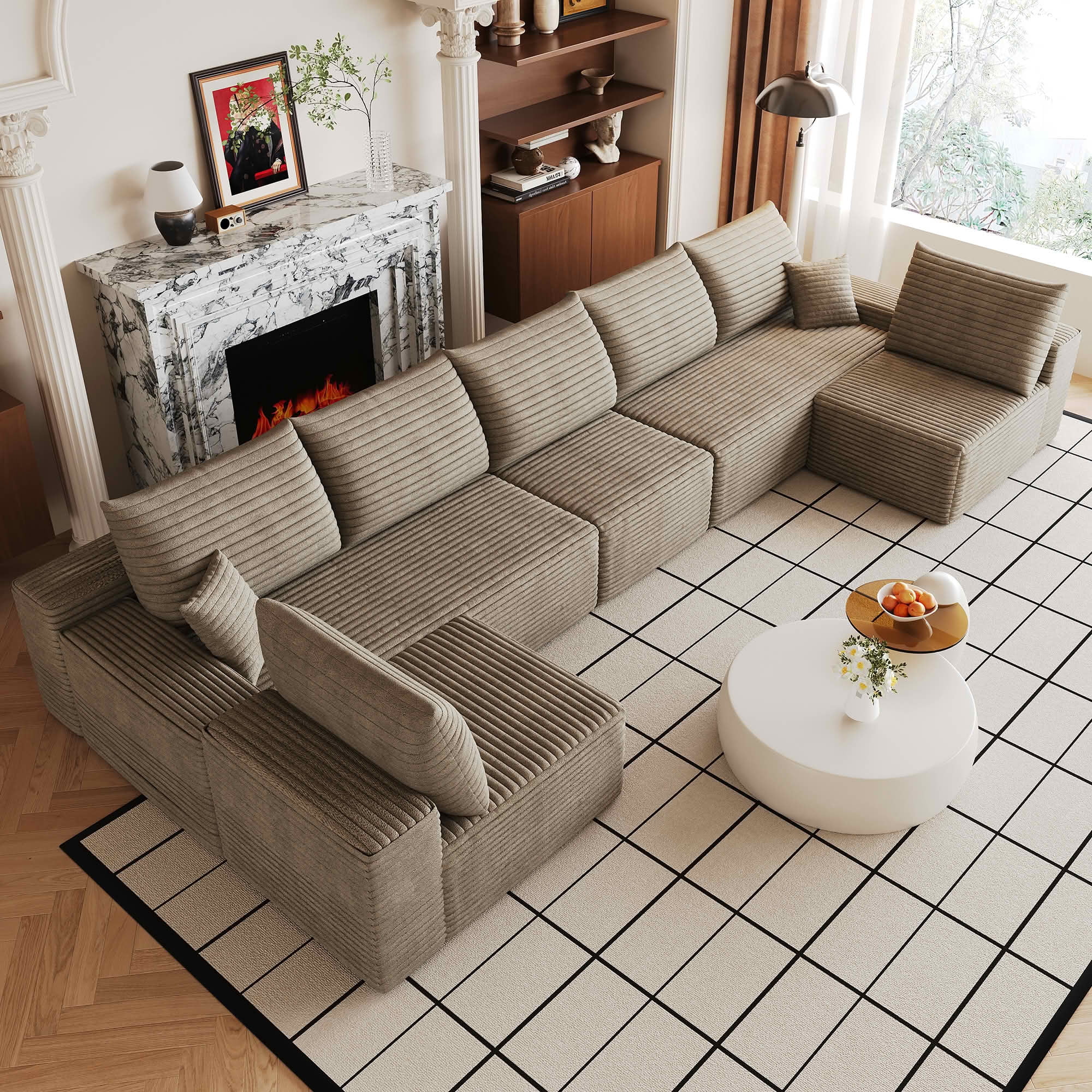 MAYEERTY 166 Inch U‑Shaped Cloud Sectional Sofa, Modern Minimalist Plush Corduroy Deep‑Seat Corner Couch, No Assembly Required for Living Room Apartment Bedroom