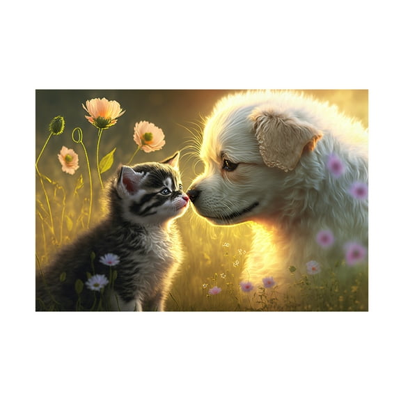 Canvas Wall Art - Ray Heere 'Cats And Dogs 2' Wall Art for Living Room, Bedroom, or Office Décor by Trademark Fine Art - 19 x 12 Inches