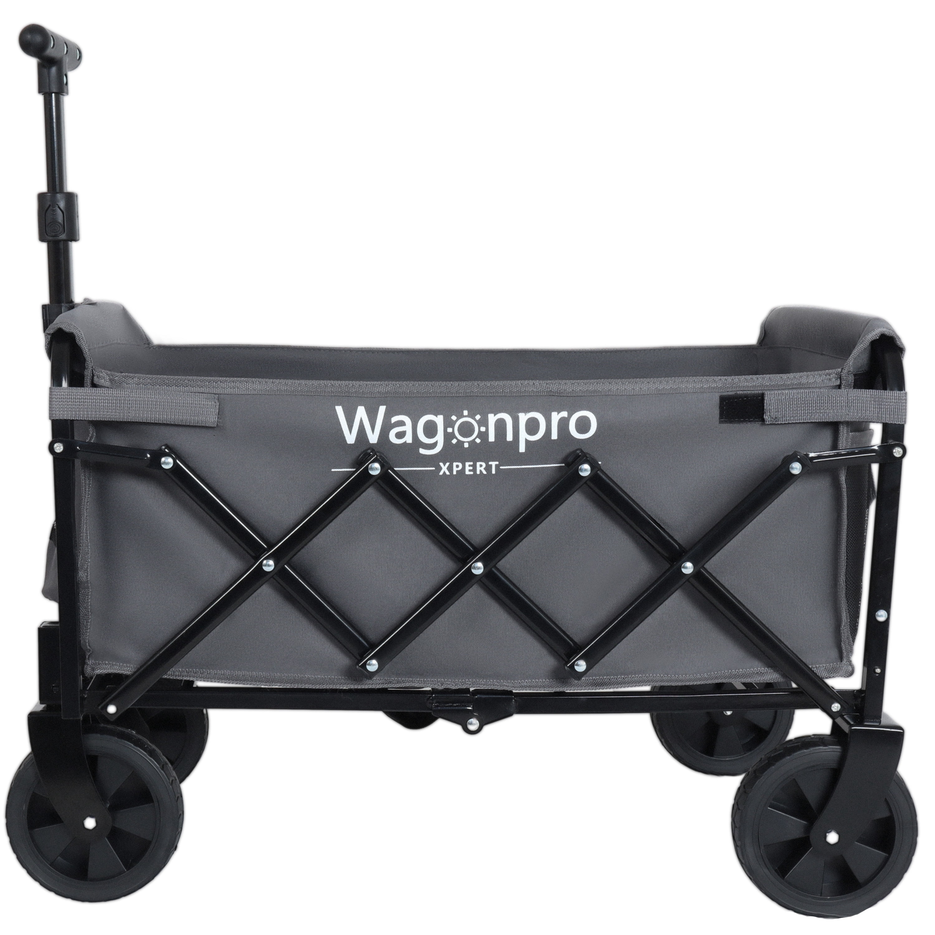Dual-Layer Collapsible Wagon Cart with Expandable Storage 360° Swivel Wheels Heavy Duty Foldable Outdoor Utility Wagon for Beach Camping Garden