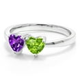 thumbnail image 2 of Gem Stone King 0.92 Cttw Heart Shape Purple Amethyst and Green Peridot Ring for Women | 925 Sterling Silver | 2-Stone Wedding Engagement Anniversary Promise Ring for Women | Size 5-9 | Size 7, 2 of 5