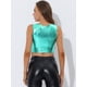 thumbnail image 4 of INSPIRE CHIC Chaleco Con Cuello En U Para Mujer, Sin Mangas, Para Fiesta, Clubwear, Camiseta Corta Metálica Brillante Azul Verde S, 4 of 5