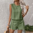 thumbnail image 4 of Women's Summer 2 Piece Short Sets Lounge Sleeveless Top Short Matching Outfits Casual Striped Vacation Sweatsuit Green M, 4 of 6