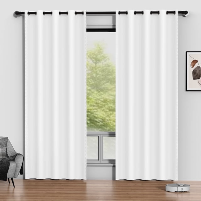 Cortinas Blackout Blancas Grisáceas, Juego de 2 Paneles de 52 x 84 Pulgadas, Cortinas Térmicas Aislantes Que Oscurecen la Habitación para Recámara y Sala de Estar, Protección de Privacidad y Reducció