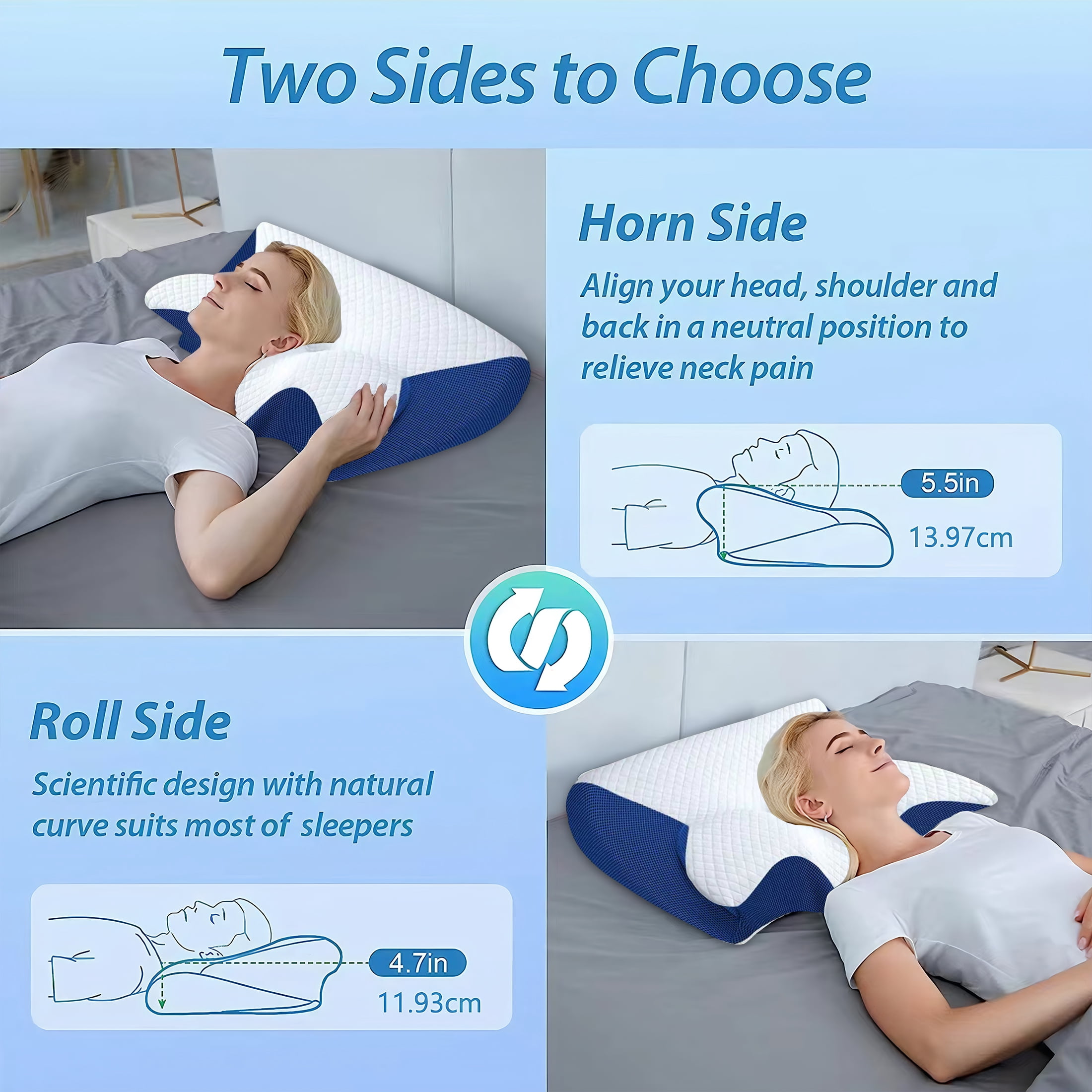 NJWY Butterfly Memory Foam Neck Pillow, Ergonomic Cervical Pillow for Neck Pain Relief, Side Back Stomach Sleeper Support Pillow for Adults (Blue)