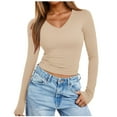 thumbnail image 1 of Camisa lisa de manga larga con cuello en V para mujer - Blusa ajustada para fiestas informales - Tallas S-XXL, 1 of 7