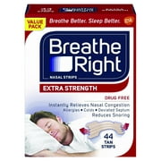 Breathe Right Extra Strength Tan Nasal Strips, Nasal Congestion Relief due to Colds & Allergies, Drug-Free, 44 count