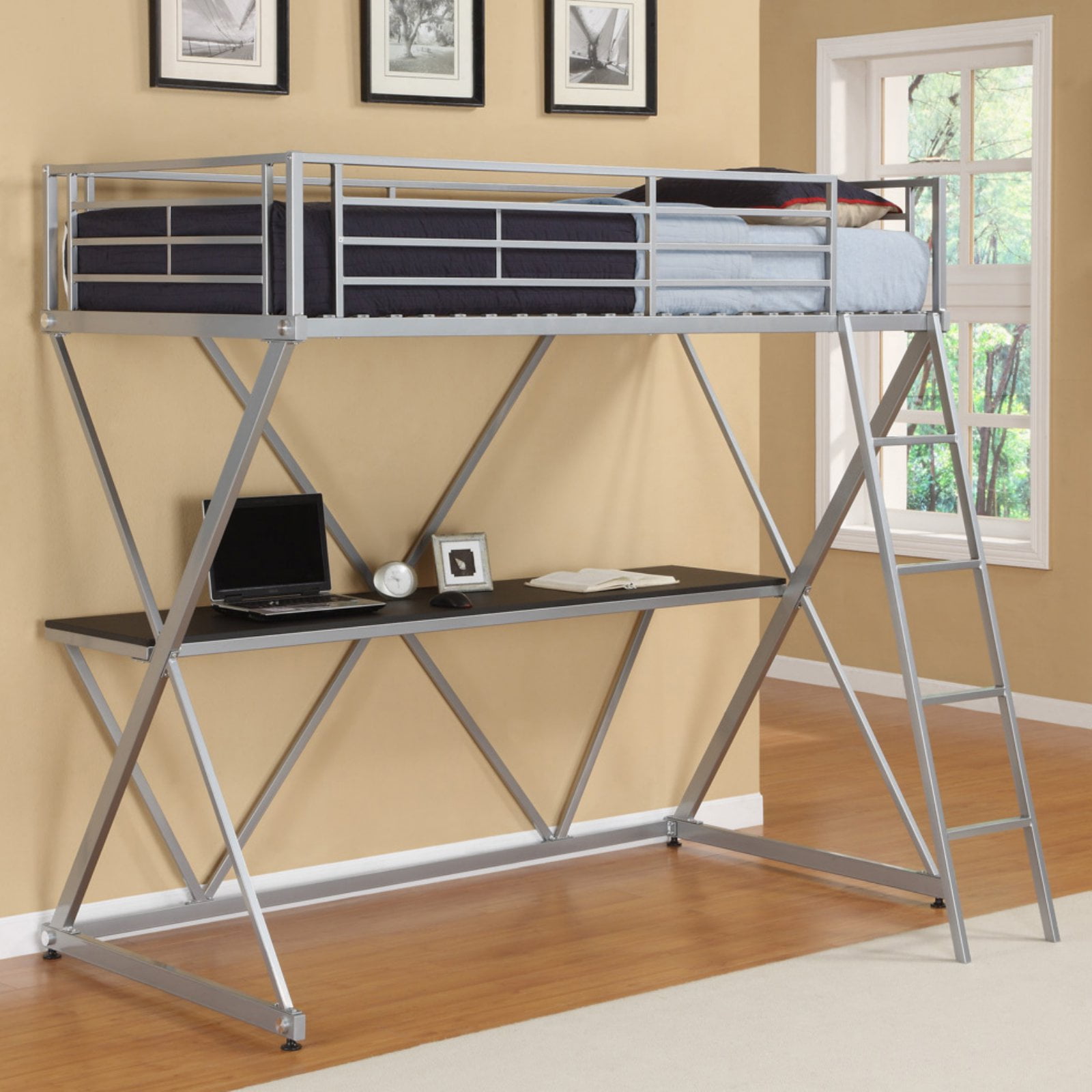 Dhp Metal Loft Bed Over Desk Workstation Twin Size Silver