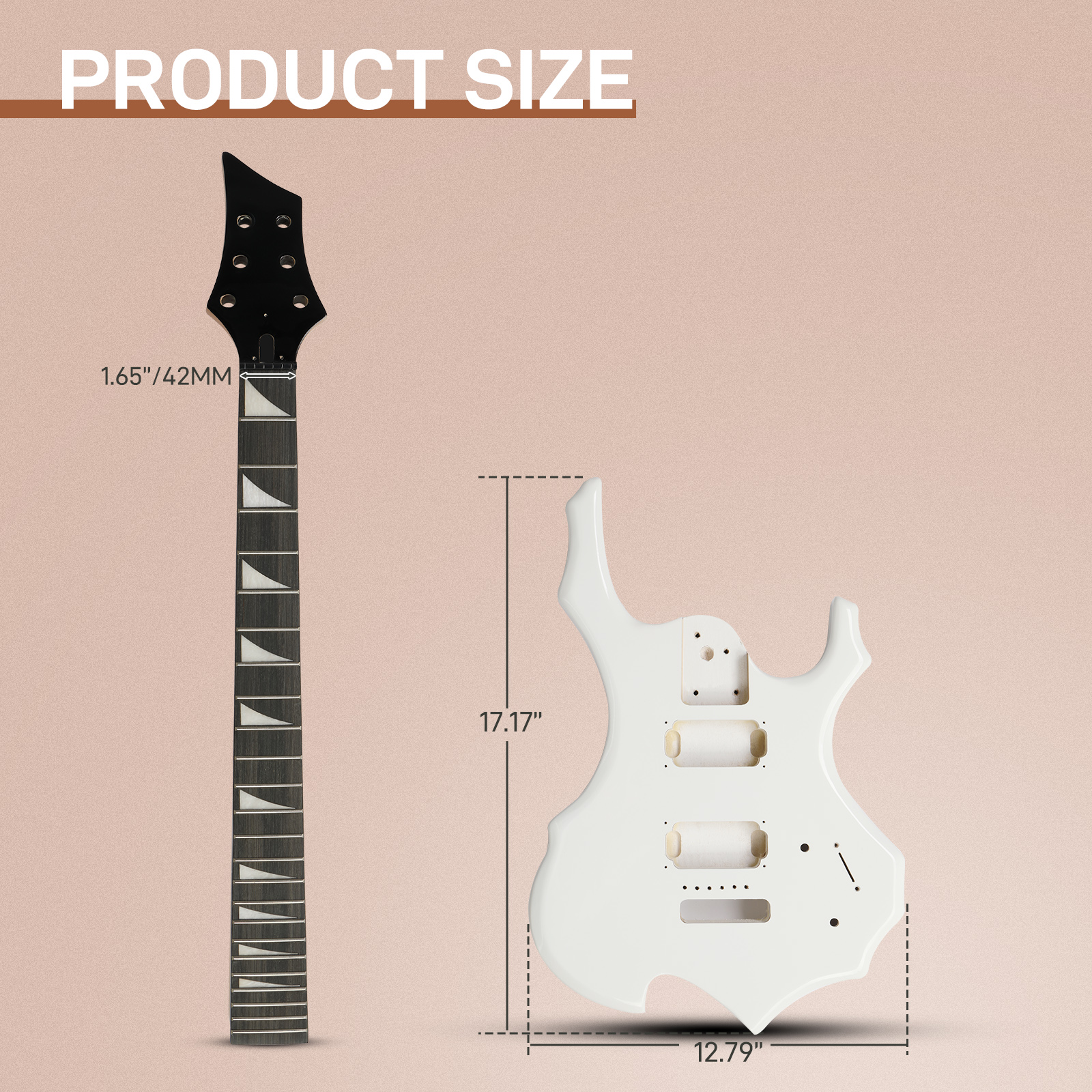 Ktaxon DIY Flame Shaped Electric Guitar Kits 6 String HSH  with Mahogany Body, Maple Neck and Accessories White