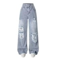 thumbnail image 2 of Babcutegg Girls' High-Waisted Flared Denim Pants Stylish Stretch Cotton Blend Full-Length Jeans with Subtle Distressing, Straight-Leg Fit and Elastic Waistband Blue Size 8-9, 2 of 4