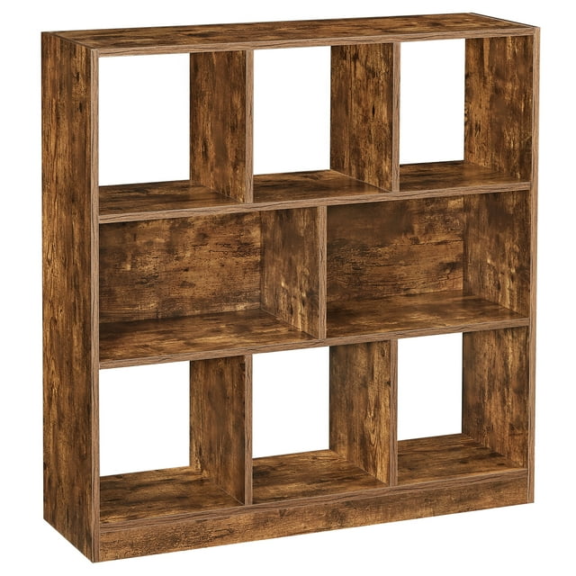 Rustic brown SONGMICS HOME freestanding bookcase with 8 open compartments, versatile for vertical or horizontal use.