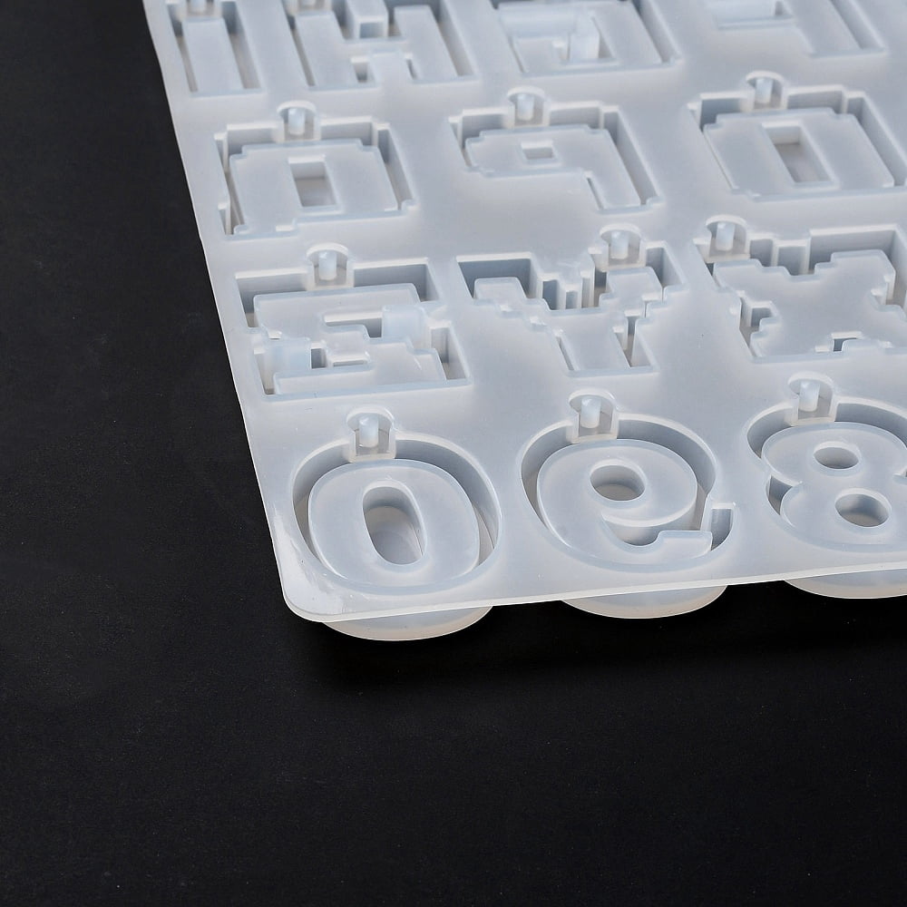 3pcs Letter & Number Silicone Molds Quicksand Molds Shaker Molds Resin Casting Molds White 196x342x9mm Hole: 3mm Inner Diameter: 43~44x13~35mm