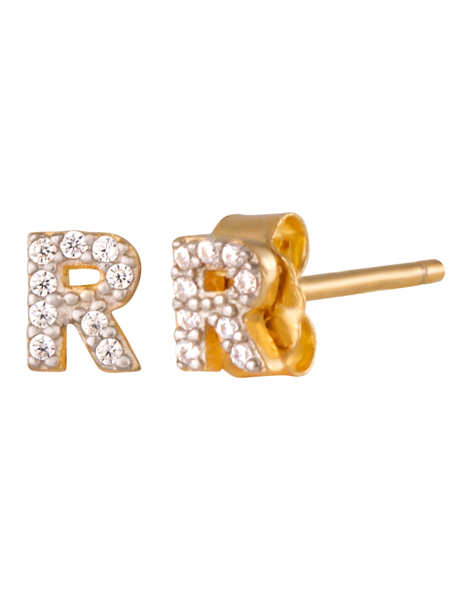 Brilliance Fine Women's Sterling Silver & 14kt Gold Plated Initial R Pendant and Earring Set