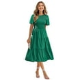 thumbnail image 4 of iOPQO Summer Dresses For Women 2023 Women's 2023 Summer Casual Flutter Short Sleeve V Neck Smocked Elastic Waist Tiered Midi Dress Casual Dresses For Women Womens Dresses Green Xl, 4 of 4