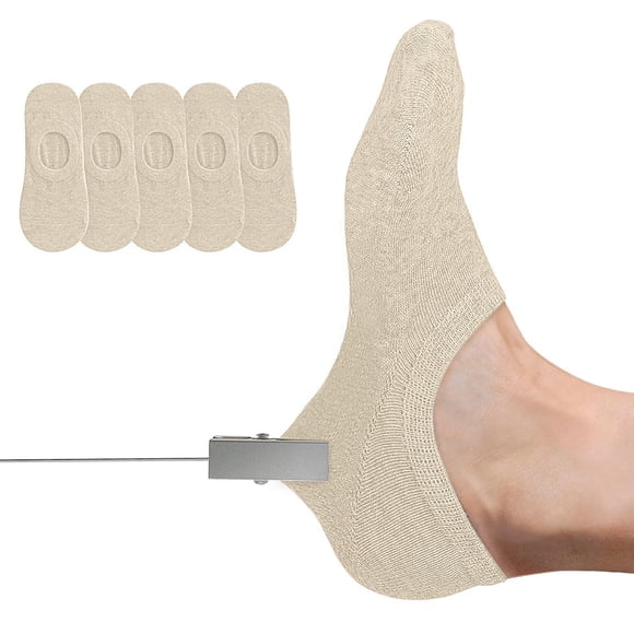 GDREDA Womens No Show Socks Non Slip Flat Boat Line Low Cut Socks 5 Pairs (Beige,One Size)