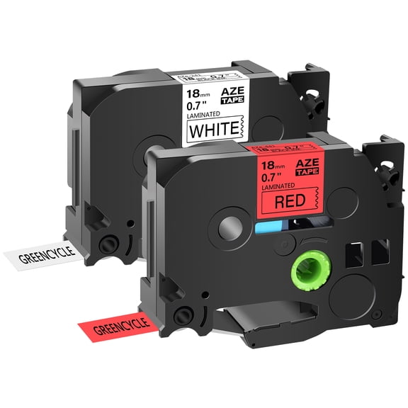 GREENCYCLE 2PK 18mm 8m Black on White/Red Laminated Label Tape Compatible for Brother TZ TZe TZe-241 TZ241 TZe-441 TZ441 P-touch Printer