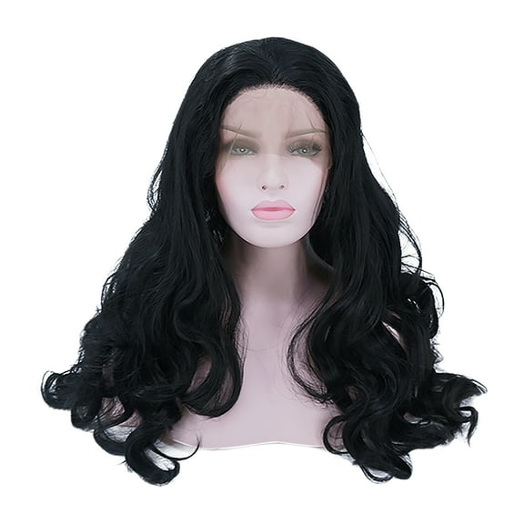Unique Bargains Lace Front Wigs for Women 24" Black Long Body Wave with Wig Cap Comb Synthetic Fibre