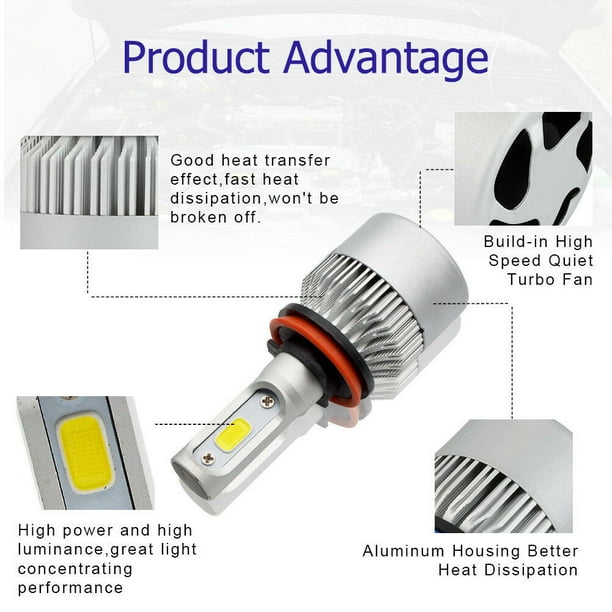 1 Pair S2 H11 72W 16000LM Car LED Headlight Auto Vehicle Bulb Fog Lamp