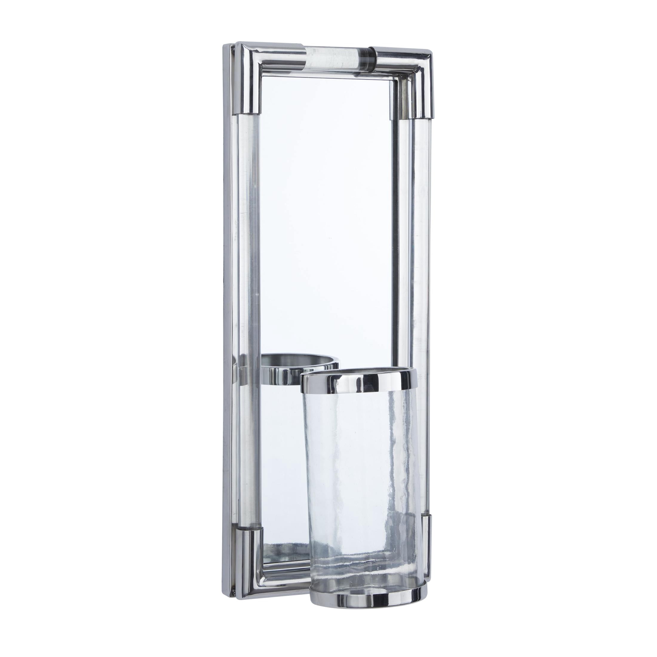 DecMode Silver Stainless Steel Metal Geometric Pillar Wall Sconce with Mirror Backing