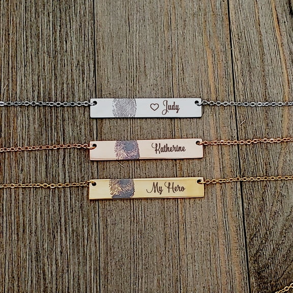 Personalized Actual Loved One's Fingerprint Stainless Steel Engravable Thumb Print Memorial Keepsake Pendant Jewelry with Gift Box [Silver]