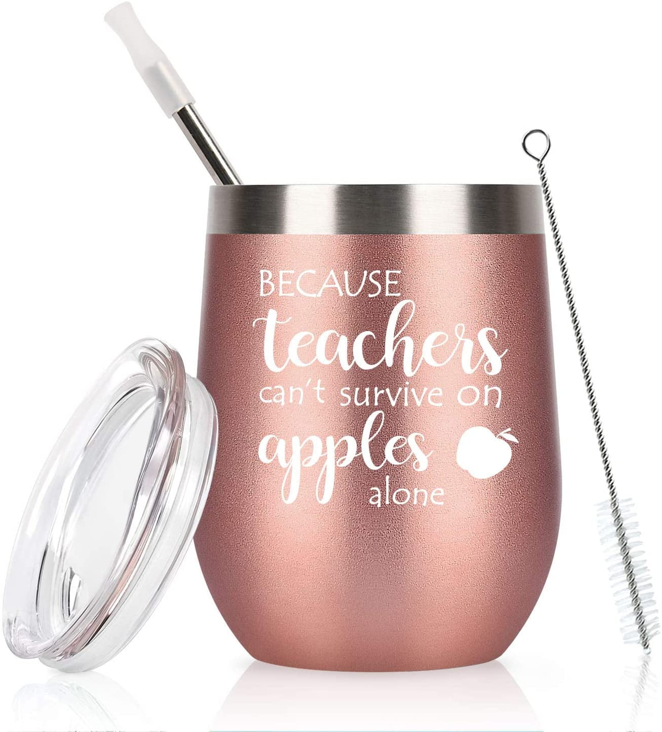 Stemless Wine Tumbler Mug Because Teachers Can't Live On Apples Alone Funny 
