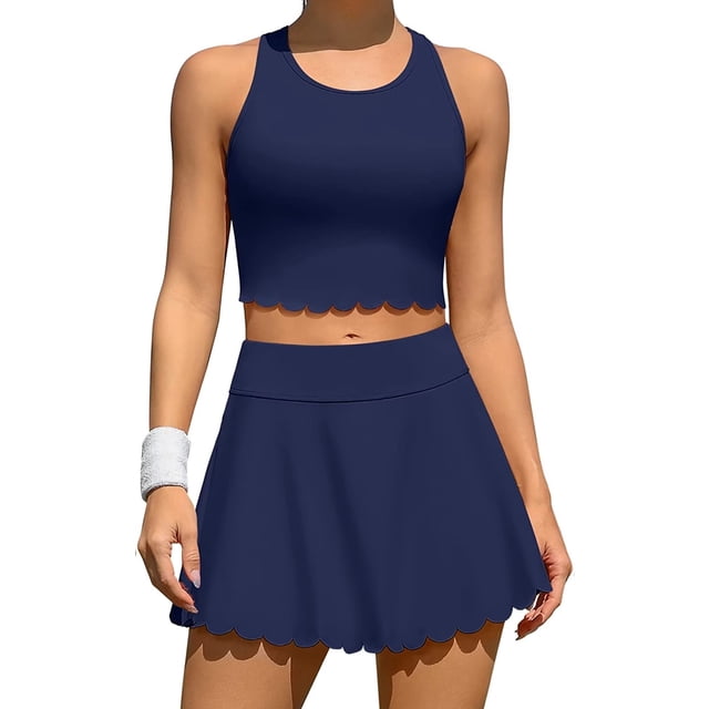 Ensembles de Jupes de Tennis pour Femmes 2 Pcs Robe Athlétique avec Shorts Intégrés et Poches