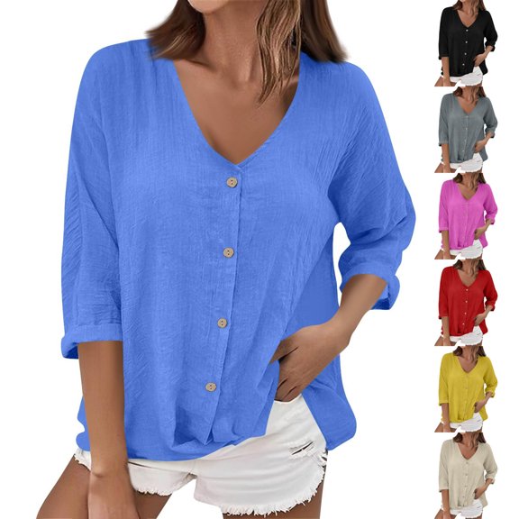 SROBPTY Womens Fall Top, Long Sleeve Shirts for Women, Women's Fashion Comfortable Casual V Neck Long Sleeve Solid T-shirt Blouse Beige,XXL