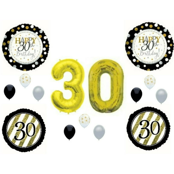30th Thirty Gold & Black Happy Birthday balloons Decoration Thirtieth