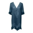 thumbnail image 5 of Women'S V Neck Beach Dress Cover Ups Short Sleeve Embroidered Western Cowgirl Short Dresses Bohemia Sky Blue L, 5 of 5