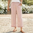 thumbnail image 2 of hlysgo Womens Casual Palazzo Pants Ruffle Wide Leg Cropped Flowy Comfort Loose Summer Beach Trousers with Pockets Pink,XL, 2 of 5