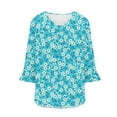 thumbnail image 5 of Nmnitkp Womens Tops Dressy Casual 3/4 Length Sleeve Tops Summer Loose V-Neck Eyelet T-Shirts Floral Ruffle Sleeve Tunic Blouses L-5XL, 5 of 5