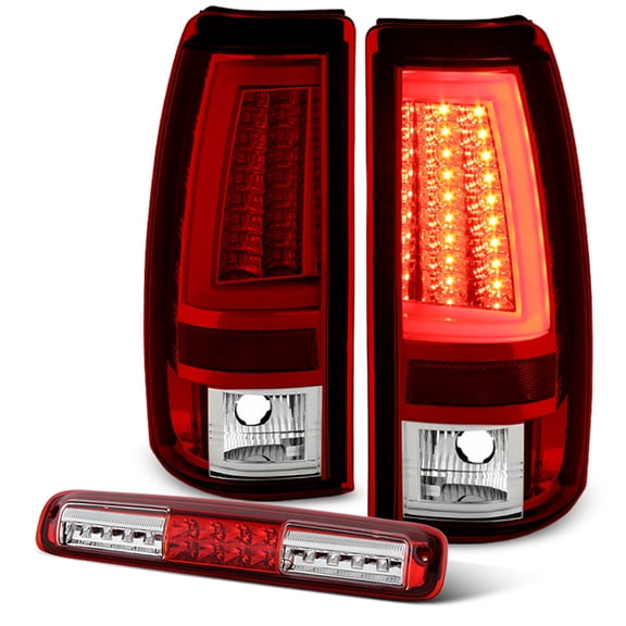 AKKON - For 2003-2007 Chevy Silverado GMC Sierra Red LED Light Tube Tail Brake Lights   3rd High Mount Cargo Lamp