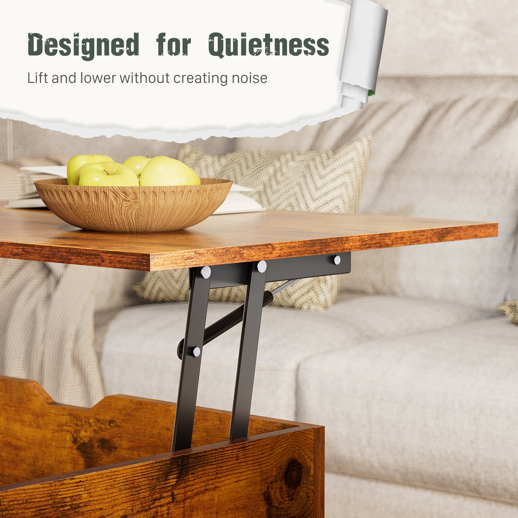 Gianna 39.4"Lx19.6"Wx17.4"H Wood Lift Top Coffee Table with Hidden Compartment and Adjustable Storage Shelf