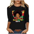 thumbnail image 2 of Fznquz 2025 Shirts for Women 3/4 Length Sleeve Plus Size Black T Shirt Fashion Crewneck Black History Month Blouses Women, 2 of 5