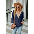 thumbnail image 3 of Anbech Deep V Neck Women Blouse Guipure Lace Shirt Solid Color Splice Trendy Long Sleeve Casual Tops, 3 of 8