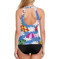 thumbnail image 2 of Women's Printed Tankini Top - High Elasticity Slim-Fit Swimsuit with Removable Straps & Cups, Perfect for Beach & Pool Parties，Colorful Umbrellas, 2 of 7