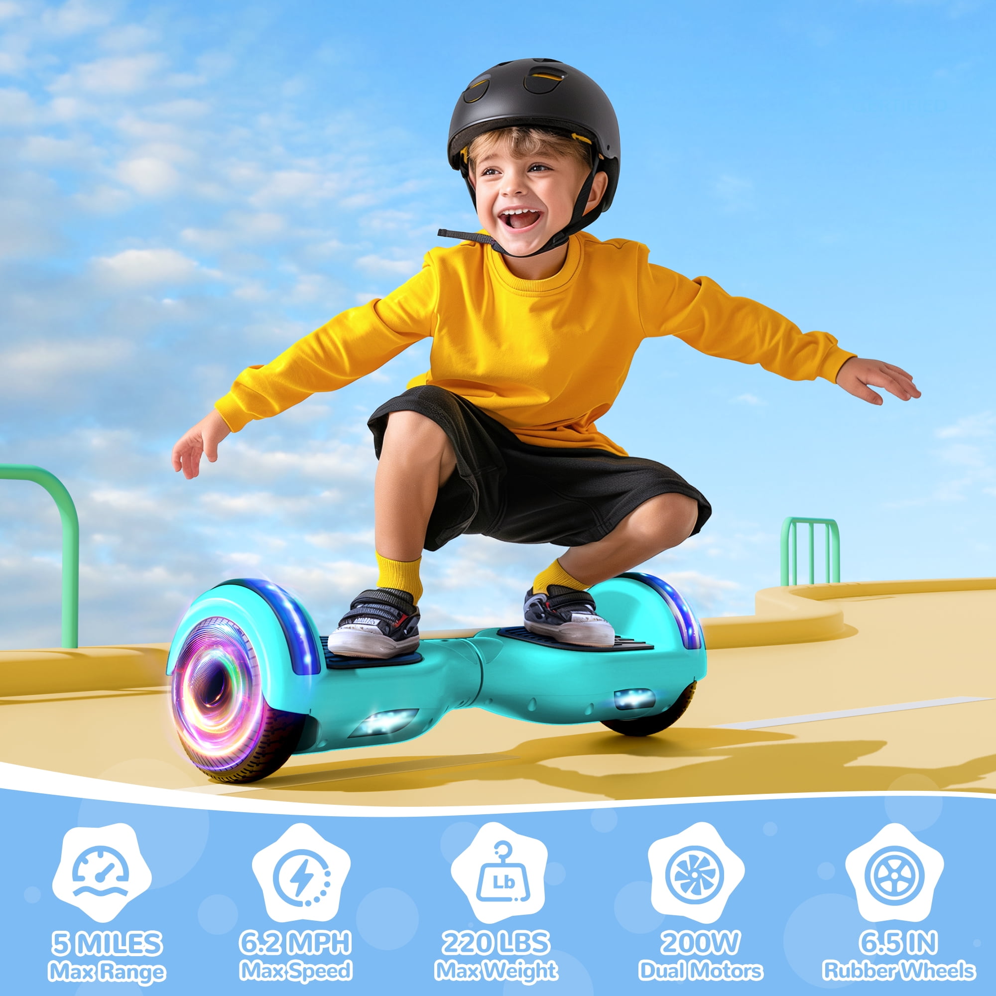 SISIGAD 6.5 Hoverboard for Kids Ages 6 12 All Terrain Self Balancing Electric Scooter with Bluetooth and Cool Colorful LED Lights Black Walmart