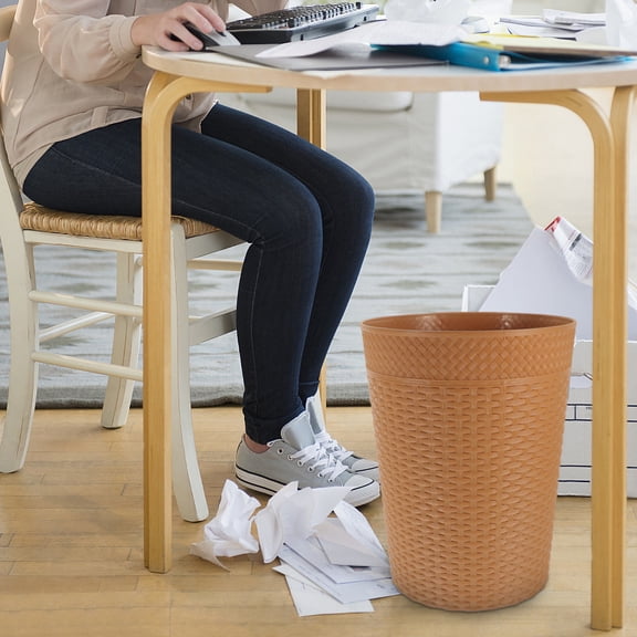 MLINS  Small Bathroom Bin with Lid Rattan-like Trash Can Office