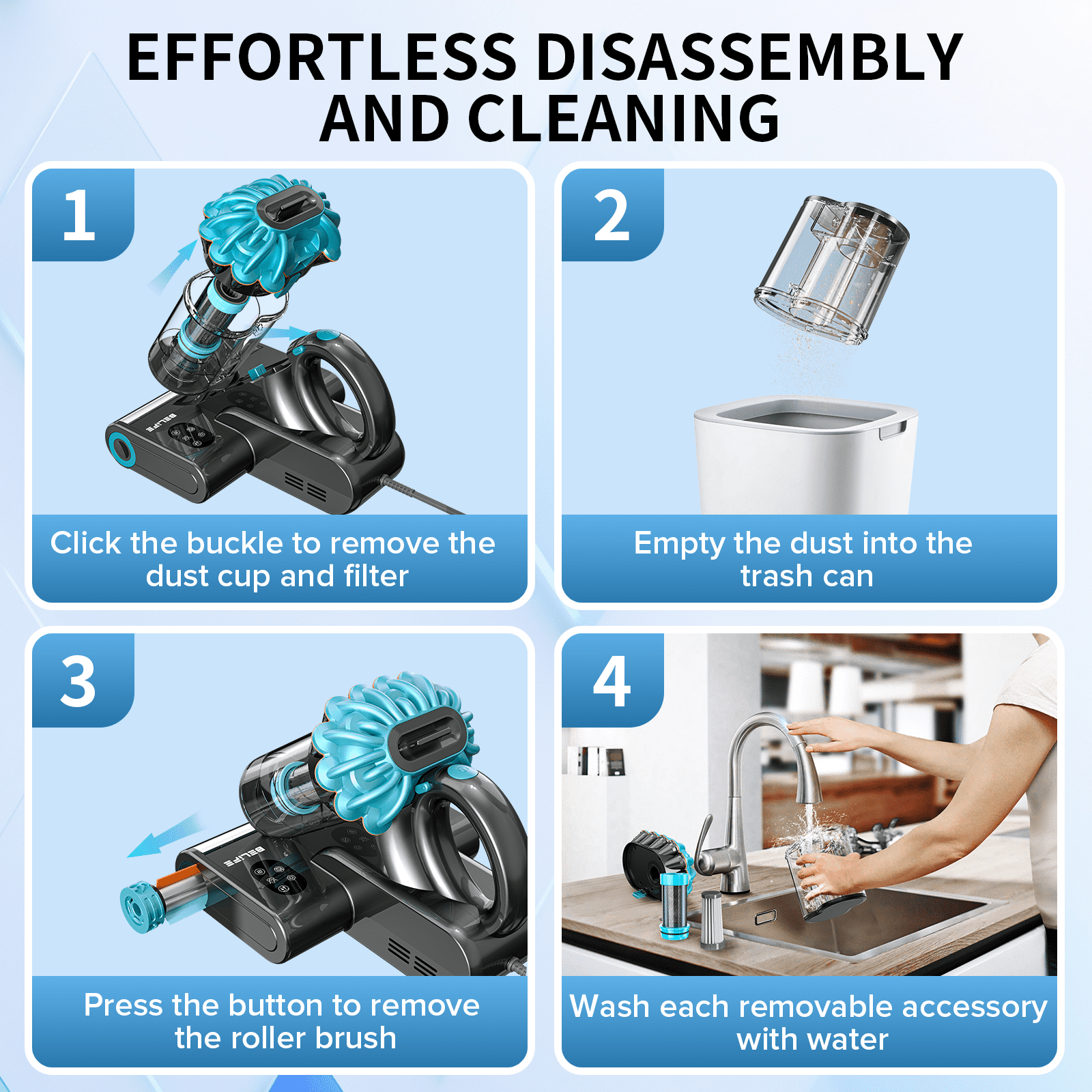 Belife M8 Mattress Vacuum Cleaner, Anti-allergen Bed Vacuum Cleaner with UV & Hot Air & High Heating, 550W 18Kpa Powerful Suction Double-Cup Handheld Vacuum for Bed, Couch, Sofa, Corded